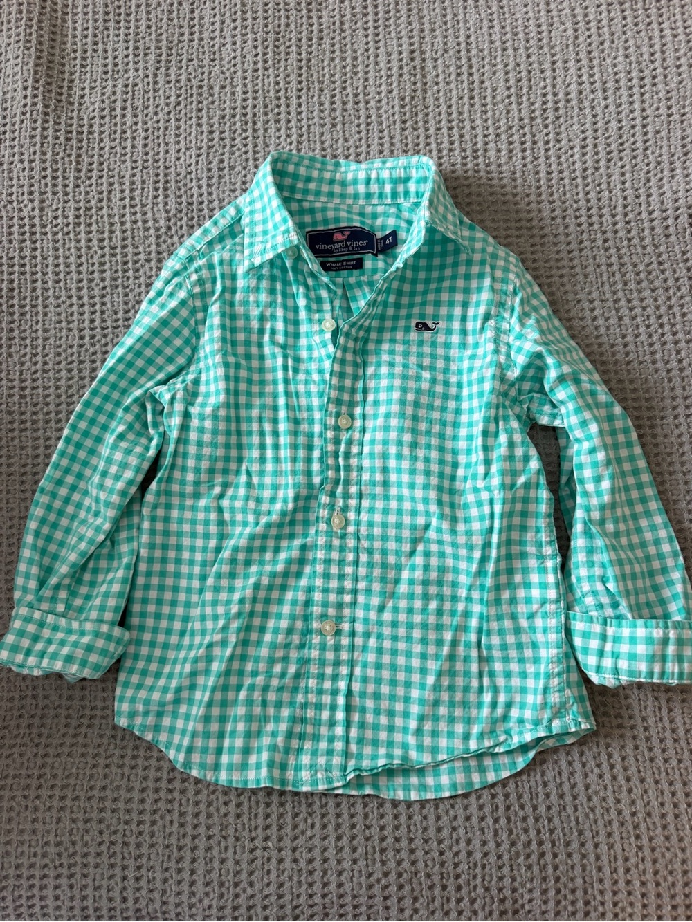Vineyard Vines Boys Mint Gingham Button-Down Shirt - size 4T